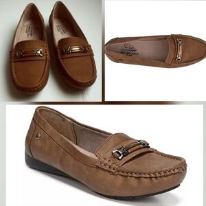 LifeStride Vienna Slip On Loafers Flats Shoes Size 7.5M Oiled Tan Casual Driving